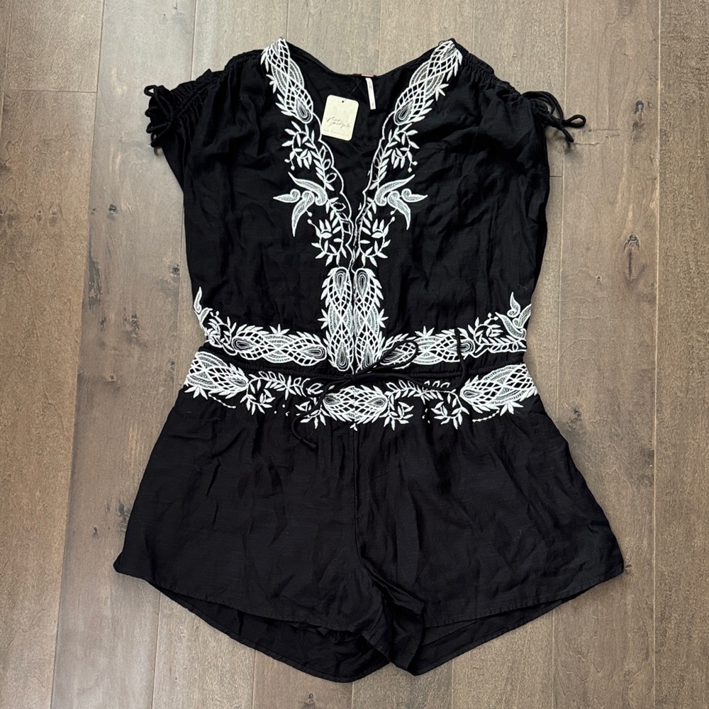Black Embroidered Women's Romper